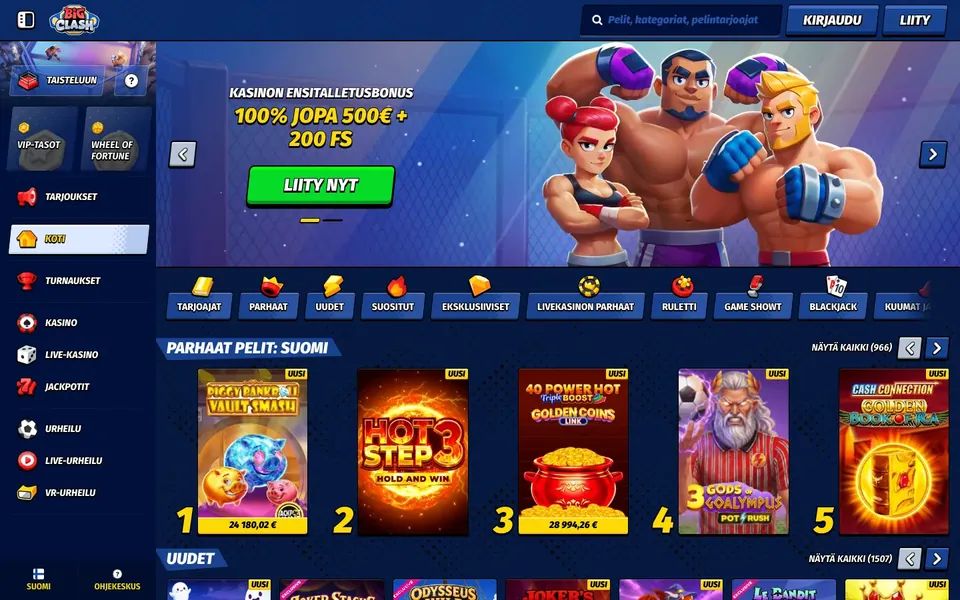 BigClash – etusivun näkymä työpöydällä