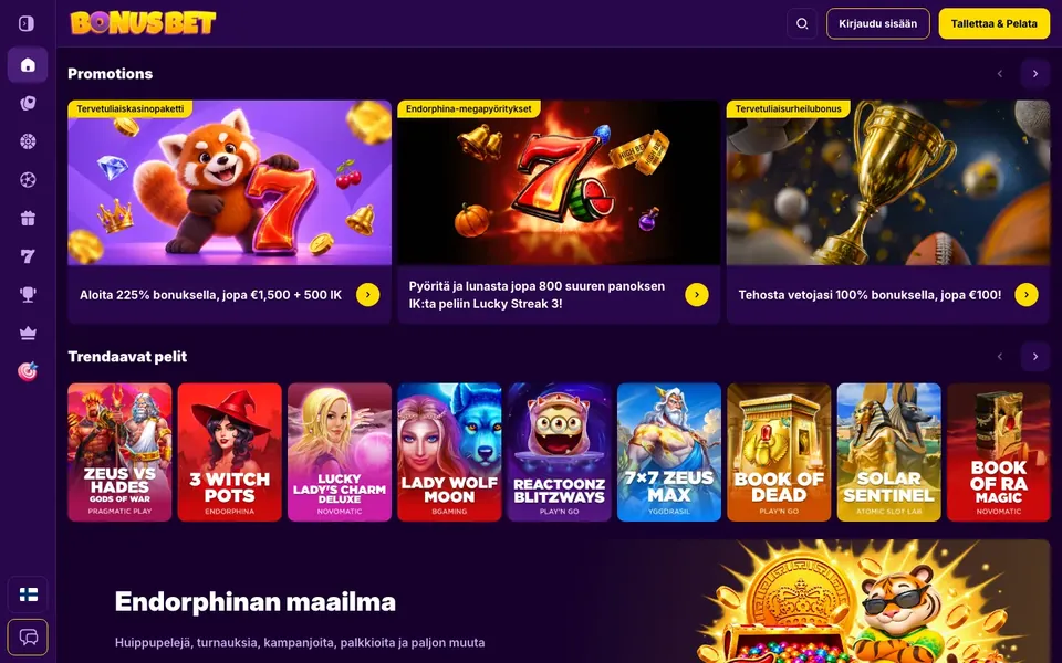 BonusBet – etusivun näkymä työpöydällä