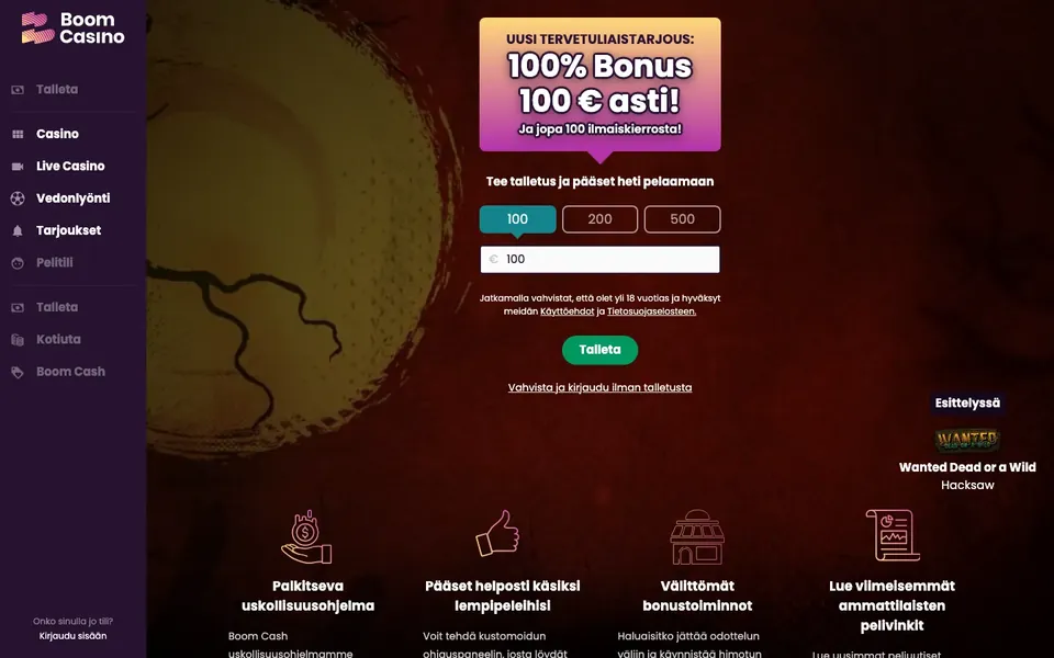 Boom – etusivun näkymä työpöydällä