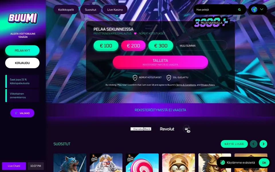 Buumi Casino – etusivun näkymä työpöydällä