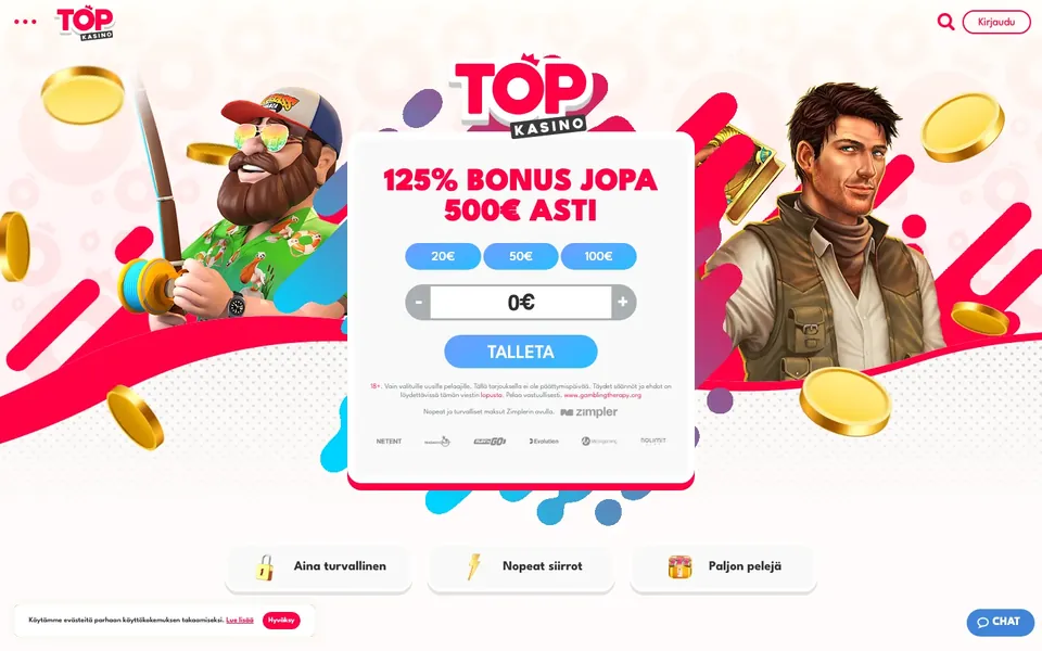 Top Casino – etusivun näkymä työpöydällä