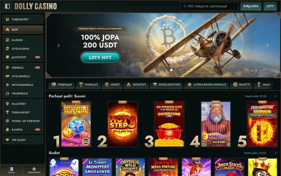 Dolly Casino – etusivun näkymä työpöydällä