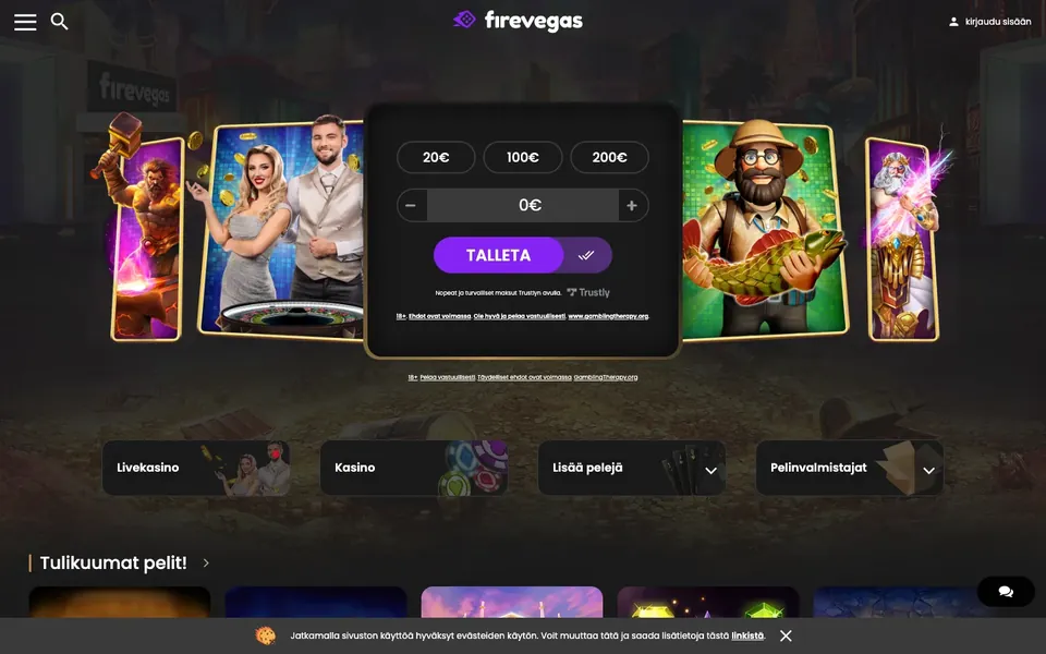 FireVegas – etusivun näkymä työpöydällä