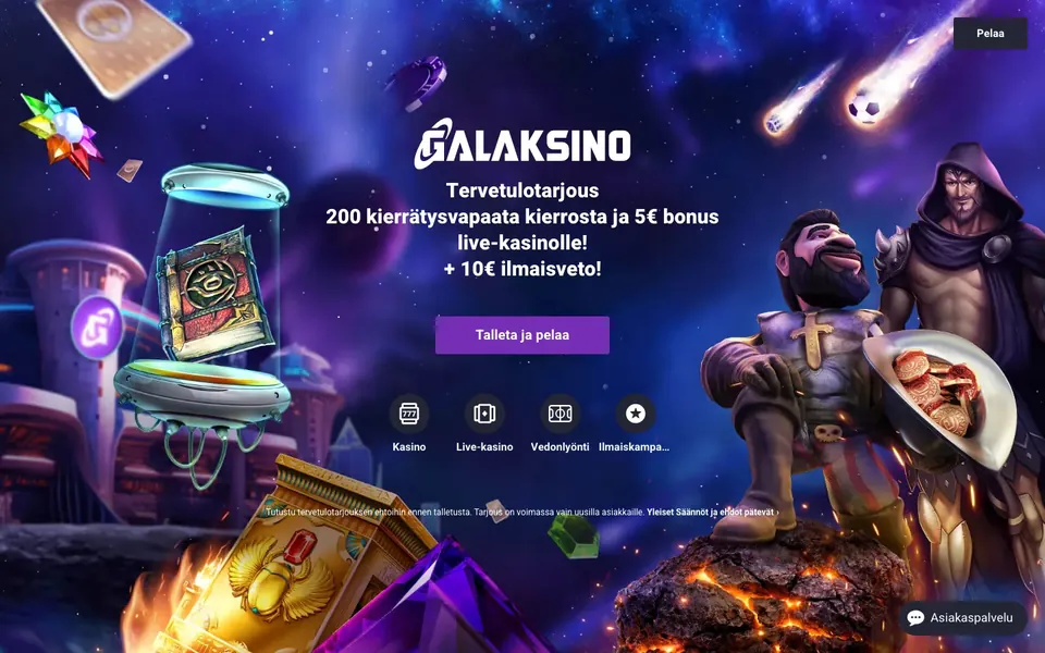 Galaksino – etusivun näkymä työpöydällä