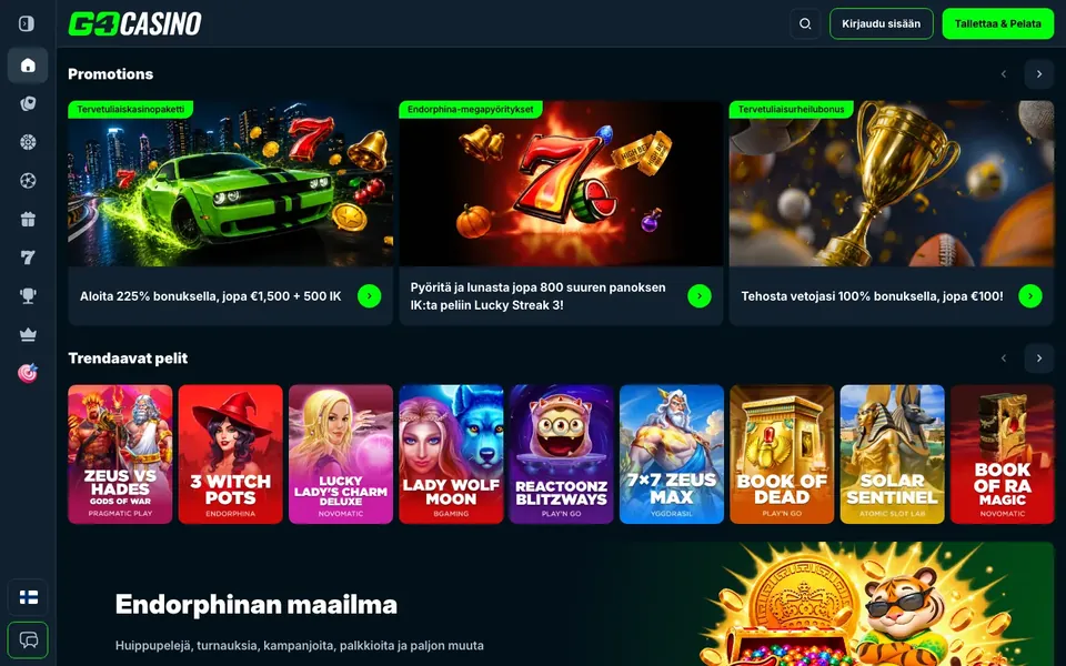 Go4Casino – etusivun näkymä työpöydällä
