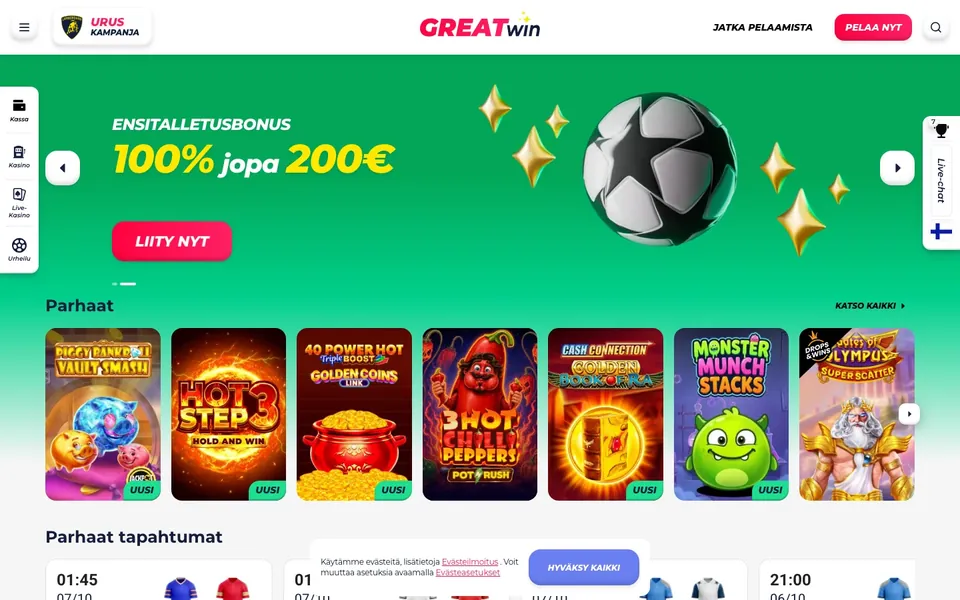 Greatwin – etusivun näkymä työpöydällä