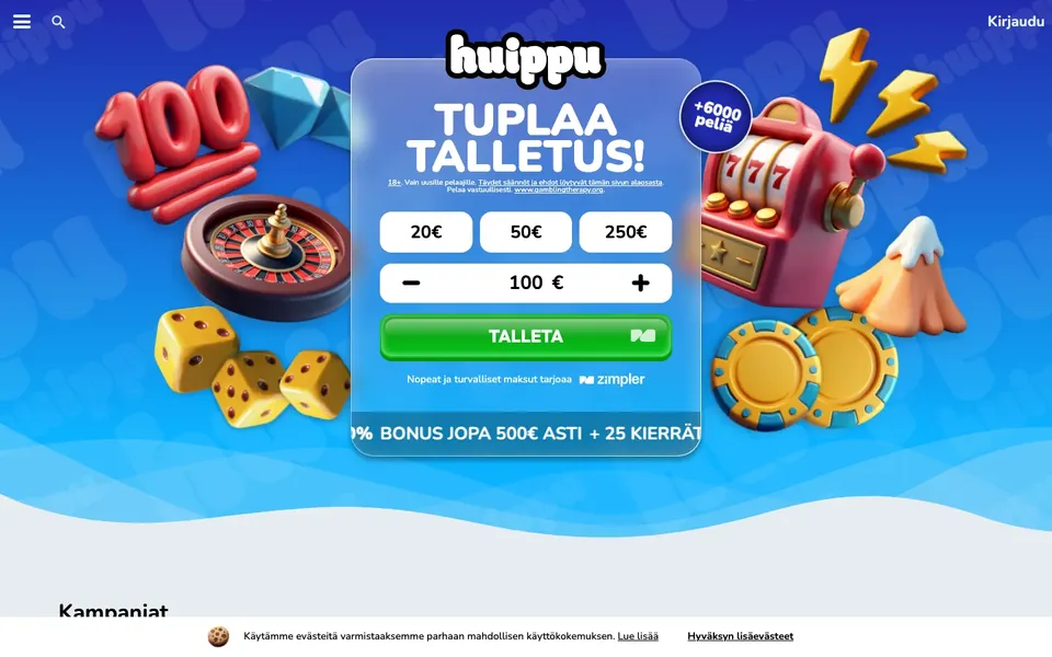 Huippu – etusivun näkymä työpöydällä