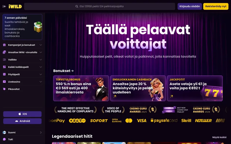 iWild – etusivun näkymä työpöydällä