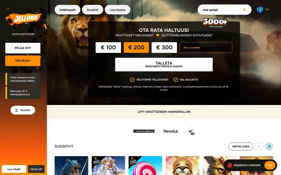 Jellona Casino – etusivun näkymä työpöydällä