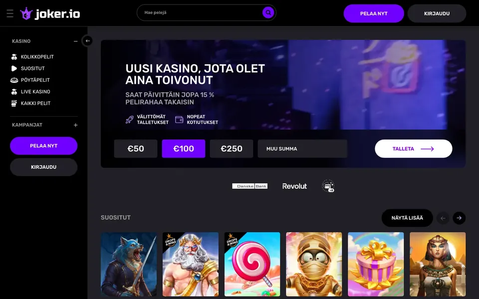 Joker Casino – etusivun näkymä työpöydällä