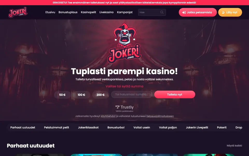 Jokeri – etusivun näkymä työpöydällä