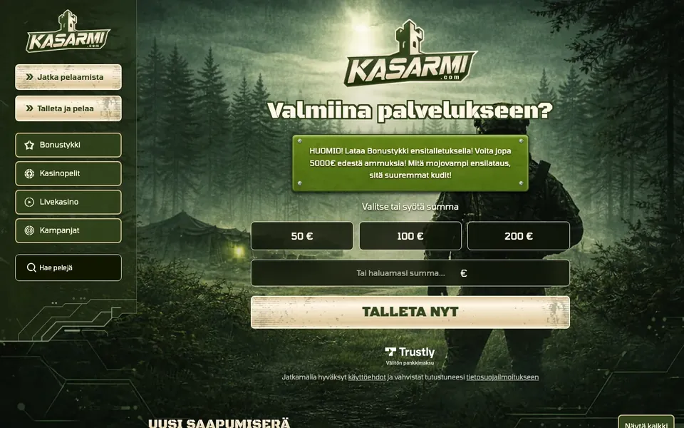 Kasarmi – etusivun näkymä työpöydällä