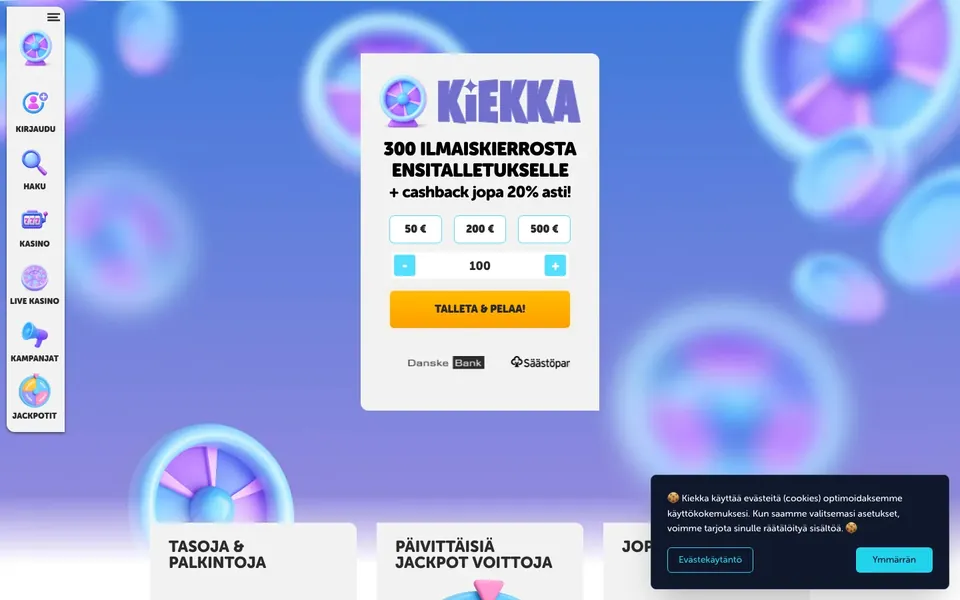 Kiekka – etusivun näkymä työpöydällä