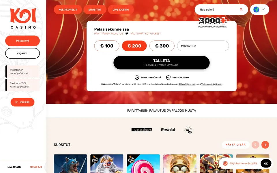 KoiCasino – etusivun näkymä työpöydällä