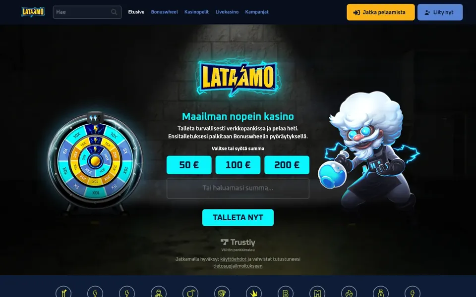 Lataamo – etusivun näkymä työpöydällä