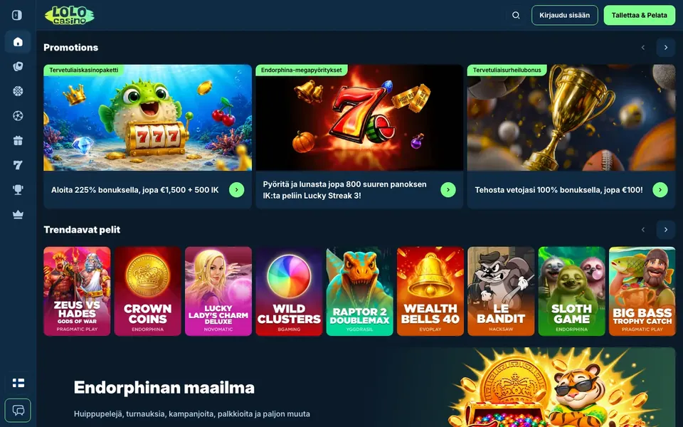 Lolo – etusivun näkymä työpöydällä