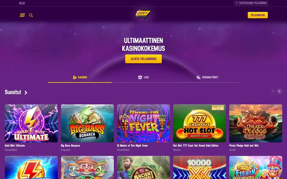 Lucky Casino – etusivun näkymä työpöydällä