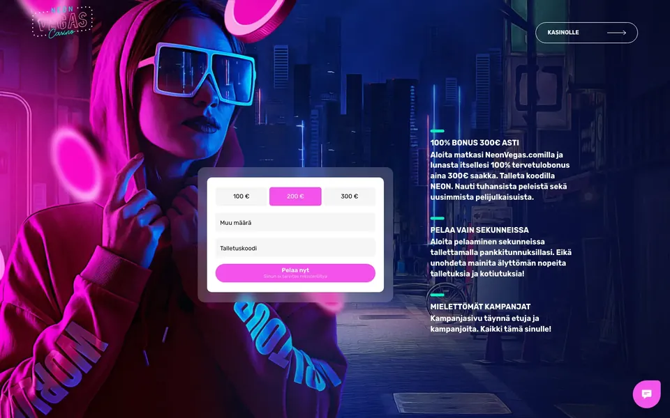 Neon Vegas – etusivun näkymä työpöydällä