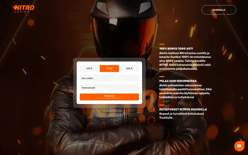 Nitro Casino – etusivun näkymä työpöydällä