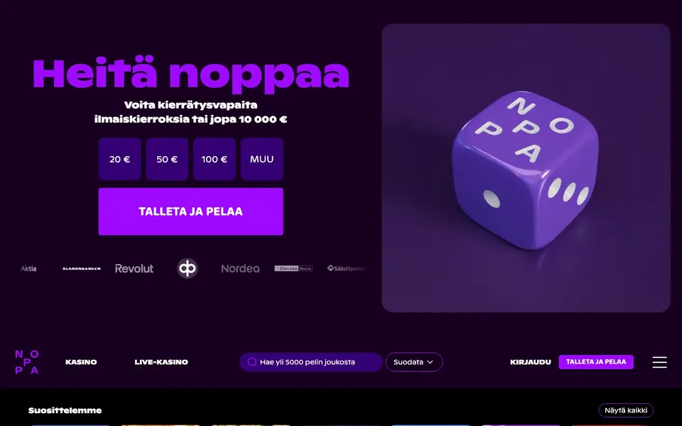 Noppa – etusivun näkymä työpöydällä