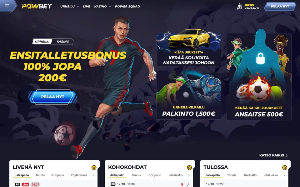 Powbet – etusivun näkymä työpöydällä