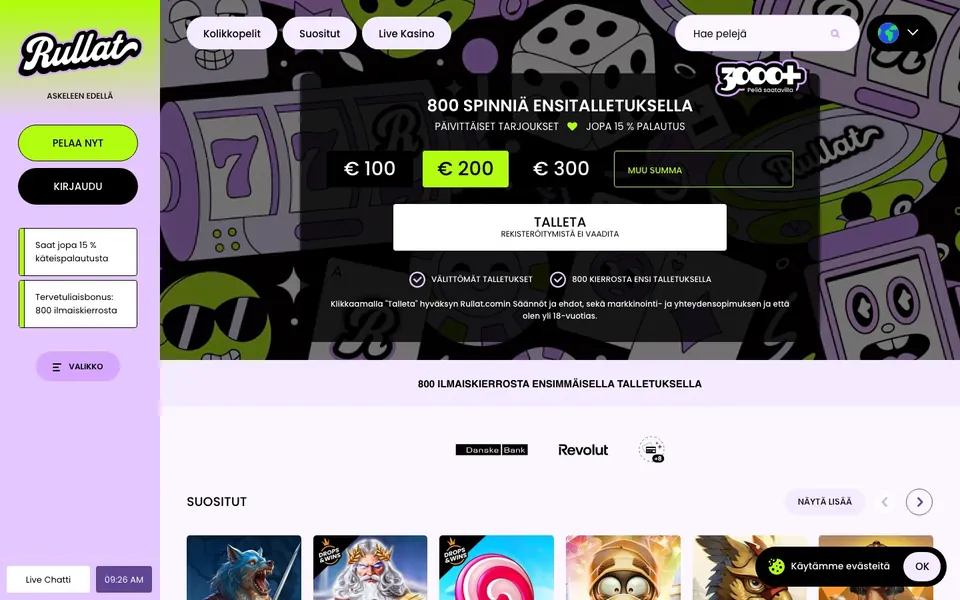 Rullat – etusivun näkymä työpöydällä