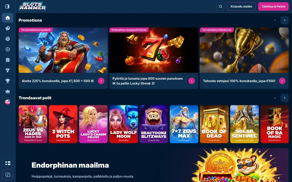 SlotsHammer – etusivun näkymä työpöydällä