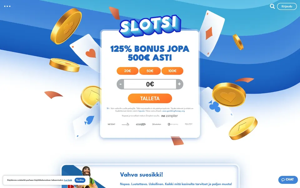 Slotsi Kasino – etusivun näkymä työpöydällä