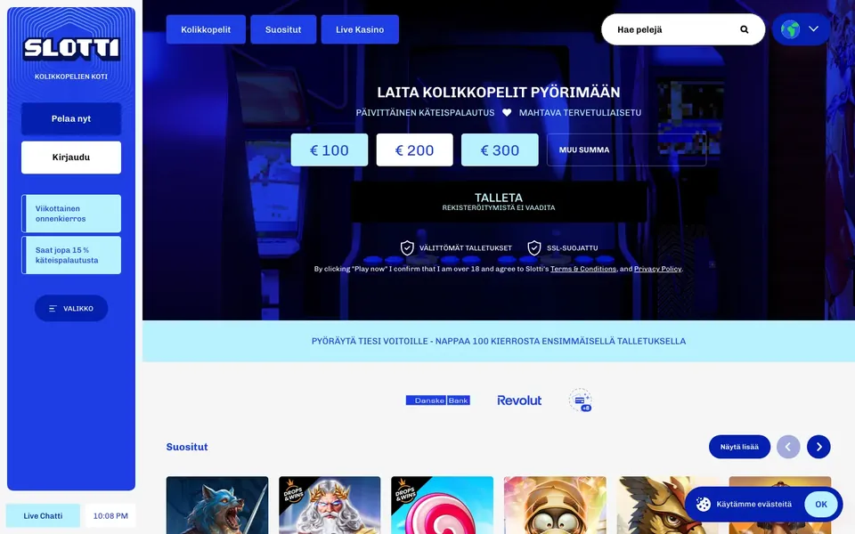 Slotti Casino – etusivun näkymä työpöydällä