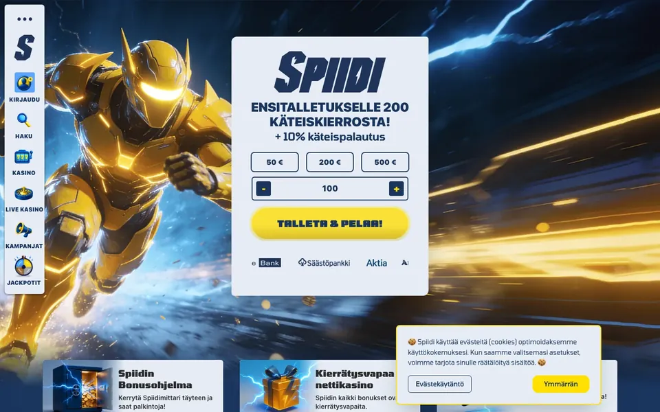 Spiidi – etusivun näkymä työpöydällä