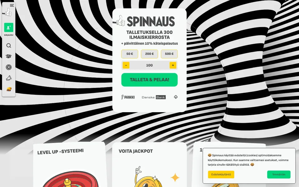 Spinnaus – etusivun näkymä työpöydällä