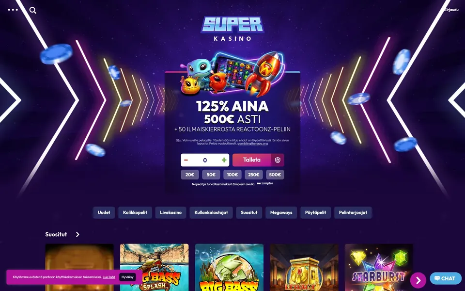 Superkasino – etusivun näkymä työpöydällä