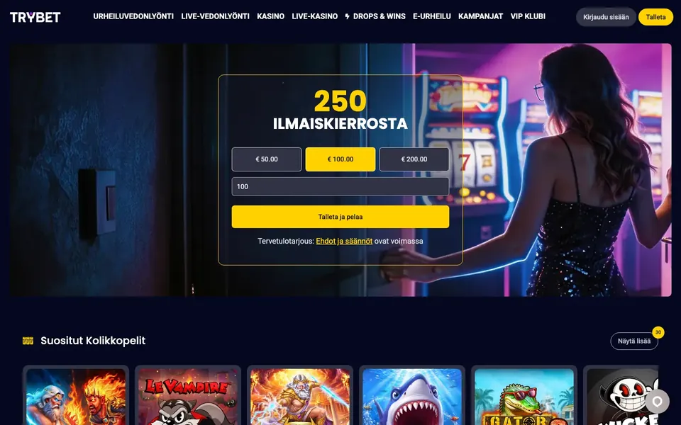 Trybet – etusivun näkymä työpöydällä