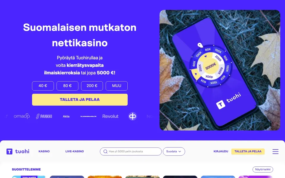 Tuohi Casino – etusivun näkymä työpöydällä