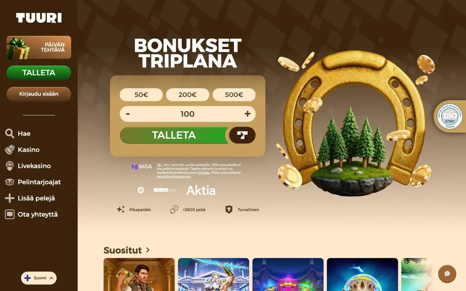 Tuuri – etusivun näkymä työpöydällä