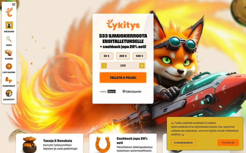 Tykitys – etusivun näkymä työpöydällä