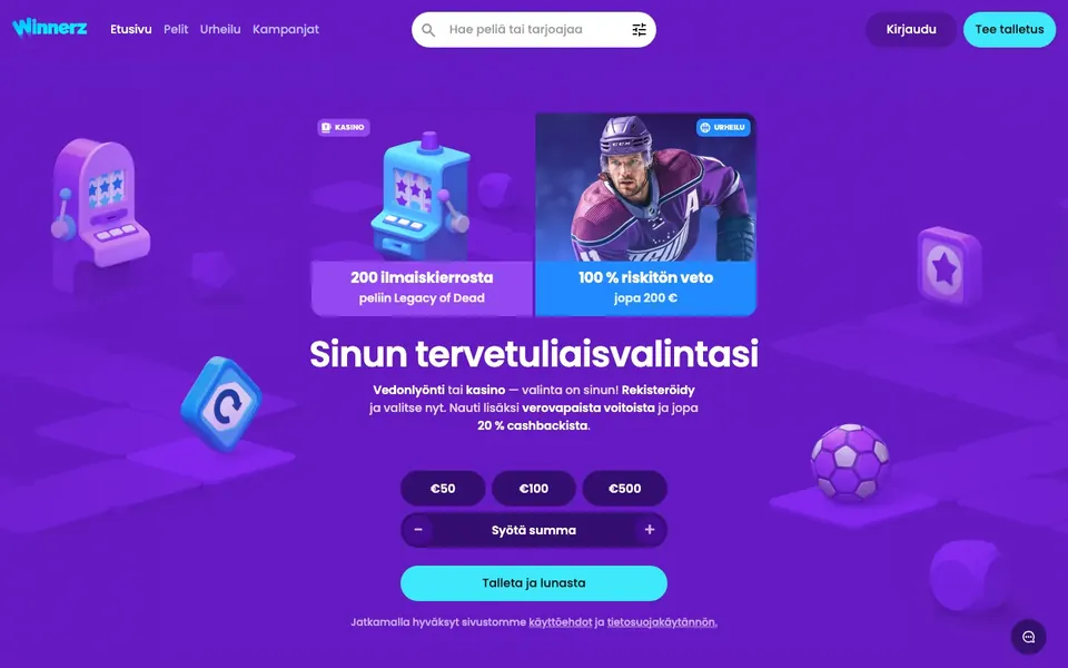 Winnerz – etusivun näkymä työpöydällä