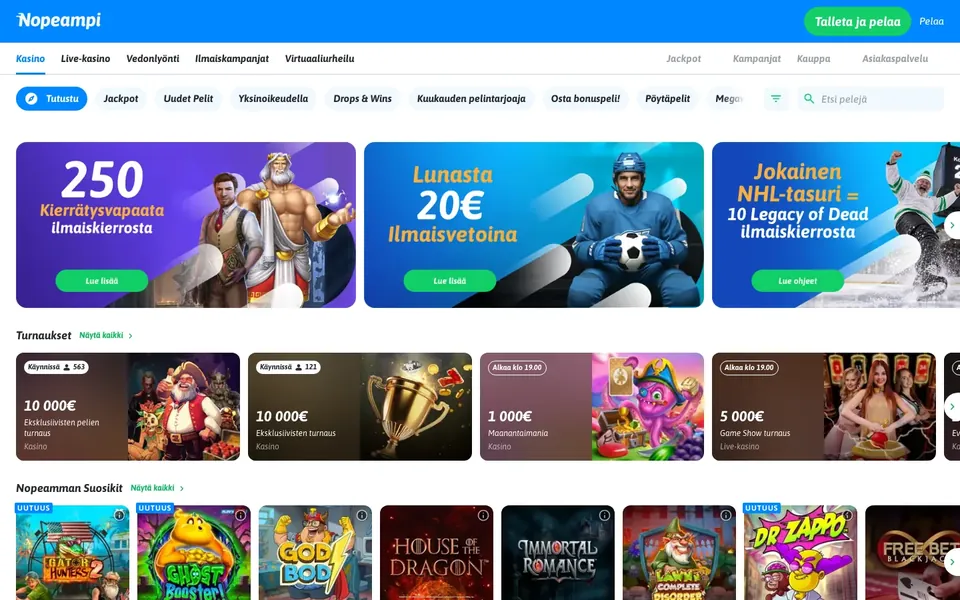 Nopeampi – pelivalikoiman näkymä työpöydällä