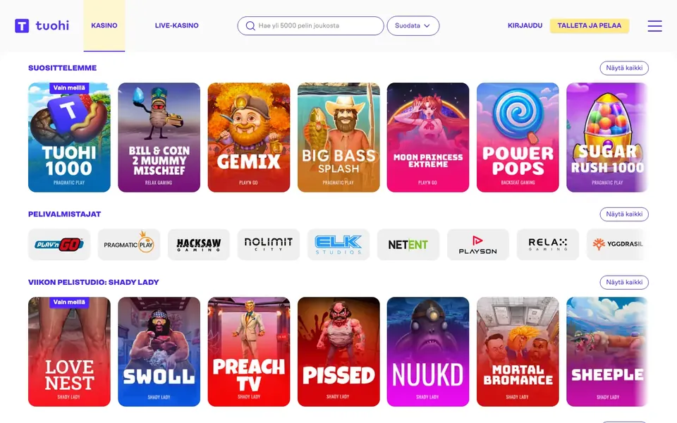 Tuohi Casino – pelivalikoiman näkymä työpöydällä