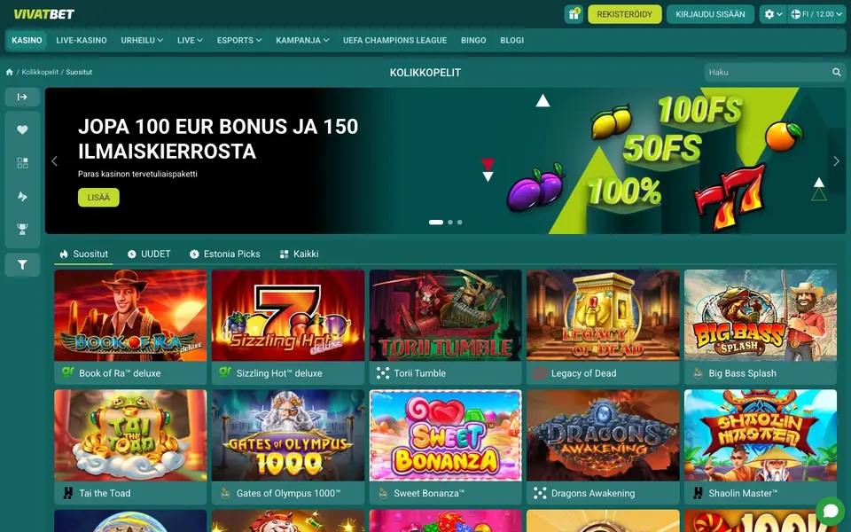 VivatBet – pelivalikoiman näkymä työpöydällä