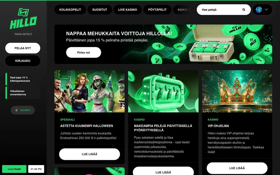 Hillo – kampanjasivun näkymä työpöydällä