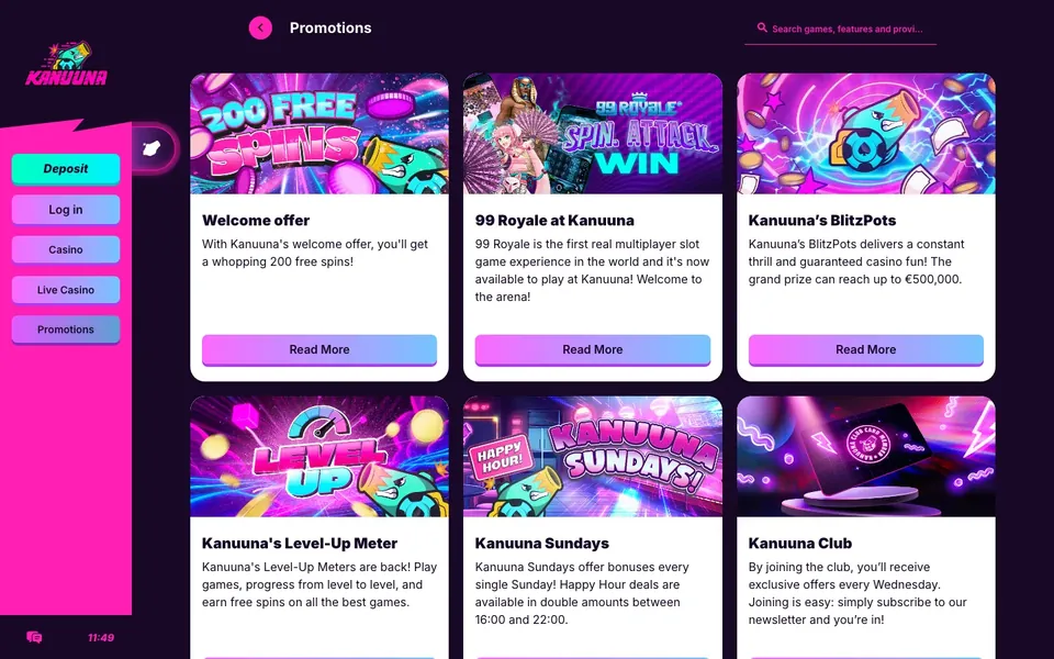 Kanuuna Casino – kampanjasivun näkymä työpöydällä