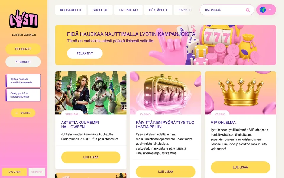 Lysti Casino – kampanjasivun näkymä työpöydällä