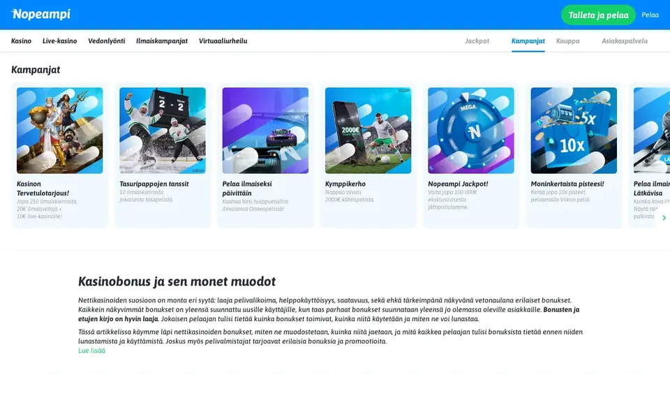 Nopeampi – kampanjasivun näkymä työpöydällä