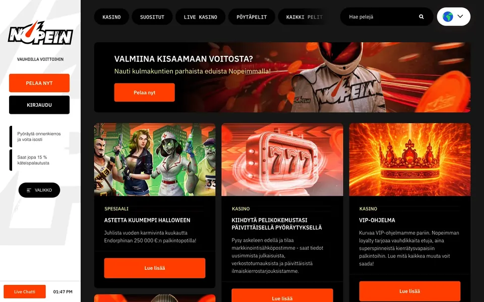 Nopein Casino – kampanjasivun näkymä työpöydällä
