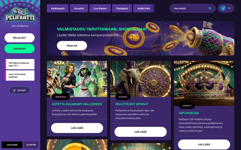 Pelifantti – kampanjasivun näkymä työpöydällä