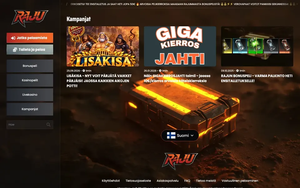 Raju – kampanjasivun näkymä työpöydällä