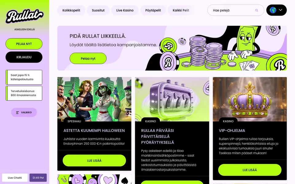 Rullat – kampanjasivun näkymä työpöydällä