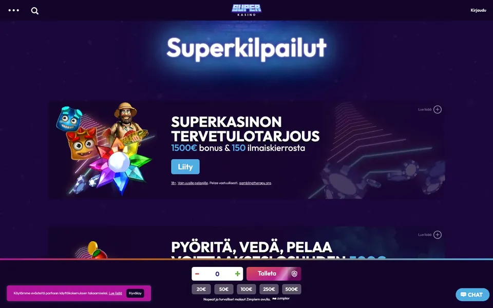 Superkasino – kampanjasivun näkymä työpöydällä