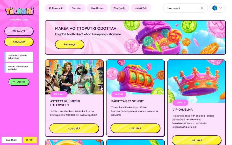 Tikkari – kampanjasivun näkymä työpöydällä